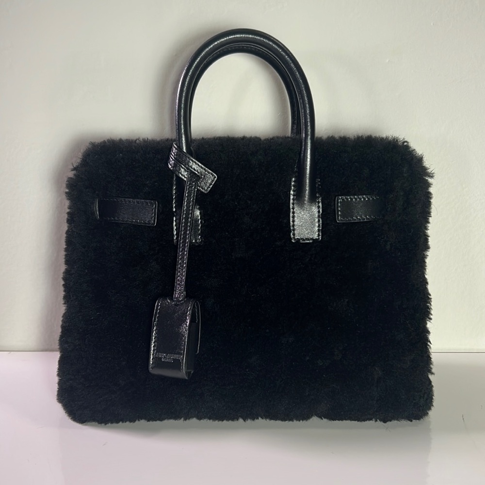 Saint Laurent Sac De Jour Nano Black Shearling & Leather Tote Bag